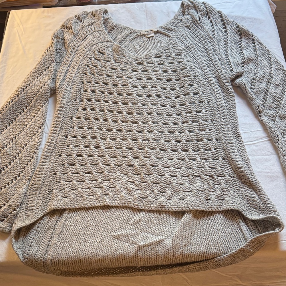 Helmut Lang grey open knit super soft oversized sweater size L long sleeves